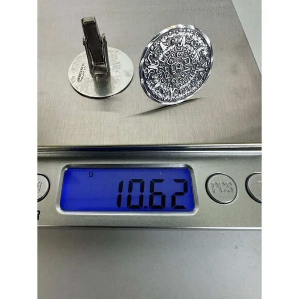 MEXICO 925 Sterling Silver Mayan Aztec Sun Calendar Cufflinks Vintage 10.62g‎